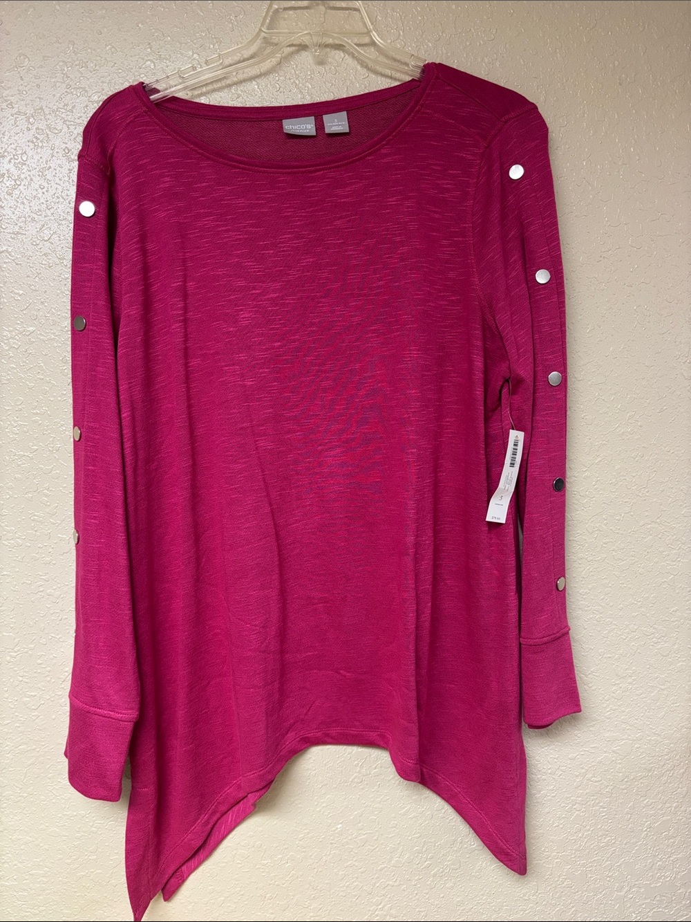 Chico's Fuchsia Button-Accent Long Sleeve Top